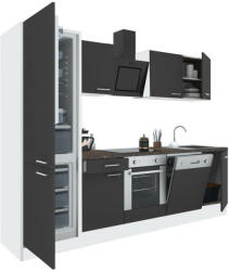 Leziter Yorki 280 konyhablokk fehér korpusz, selyemfényű antracit front alsó sütős elemmel alulfagyasztós hűtős szekrénnyel (L280FHAN-SUT-AF)