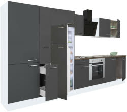 Leziter Yorki 360 konyhablokk fehér korpusz, selyemfényű antracit front alsó sütős elemmel polcos szekrénnyel és felülfagyasztós hűtős szekrénnyel (L360FHAN-SUT-PSZ-FF)