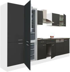 Leziter Yorki 340 konyhablokk fehér korpusz, selyemfényű antracit fronttal polcos szekrénnyel és alulfagyasztós hűtős szekrénnyel (L340FHAN-PSZ-AF)