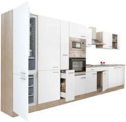 Leziter Yorki 420 konyhablokk sonoma tölgy korpusz, selyemfényű fehér fronttal alulfagyasztós hűtős szekrénnyel (L420STFH-AF)