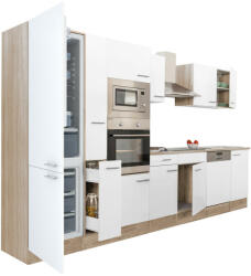 Leziter Yorki 370 konyhablokk sonoma tölgy korpusz, selyemfényű fehér fronttal alulfagyasztós hűtős szekrénnyel (L370STFH-AF)