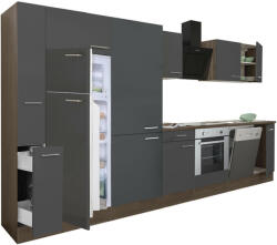 Leziter Yorki 370 konyhablokk yorki tölgy korpusz, selyemfényű antracit front alsó sütős elemmel polcos szekrénnyel és felülfagyasztós hűtős szekrénnyel (L370YAN-SUT-PSZ-FF)