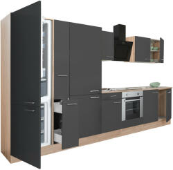 Leziter Yorki 360 konyhablokk sonoma tölgy korpusz, selyemfényű antracit front alsó sütős elemmel polcos szekrénnyel és alulfagyasztós hűtős szekrénnyel (L360STAN-SUT-PSZ-AF)