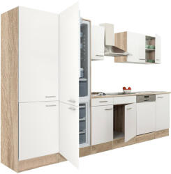 Leziter Yorki 340 konyhablokk sonoma tölgy korpusz, selyemfényű fehér fronttal polcos szekrénnyel és alulfagyasztós hűtős szekrénnyel (L340STFH-PSZ-AF)