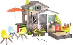 Smoby Ökobarát Jóbarátok házikó kerti pihenőrésszel natúr színvilágban Friends House Evo Playhouse Green Smoby tovább bővíthető (SM810229-1C)