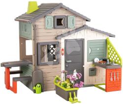 Smoby Ökobarát Jóbarátok házikó virágtartóval a konyhánál natúr színvilágban Friends House Evo Playhouse Green Smoby bővíthető (SM810229-H)