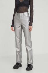Karl Lagerfeld Jeans pantaloni femei, culoarea argintiu, drept, high waist PPYH-SJD07O_SLV