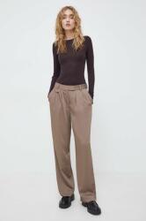 Bruuns Bazaar pantaloni femei, culoarea bej, drept, high waist PPYH-SPD01R_80X