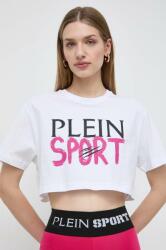 Plein Sport tricou din bumbac femei, culoarea alb PPYH-TSD08T_00X