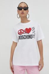 Moschino Jeans tricou din bumbac femei, culoarea alb PPYH-TSD0P6_00X