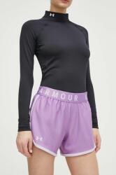 Under Armour pantaloni scurți de antrenament femei, culoarea violet, cu imprimeu, medium waist PPYY-SZD0Y5_44X