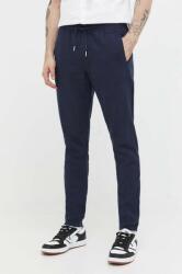 Solid pantaloni din in culoarea albastru marin, drept PPYX-SPM00F_59X