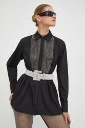 KARL LAGERFELD camasa din bumbac femei, culoarea negru, cu guler clasic, relaxed PPYH-KDD05C_99X