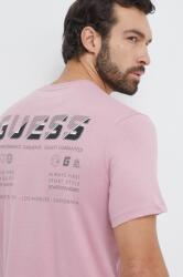 Guess tricou din bumbac barbati, culoarea roz, cu imprimeu PPYH-TSM05W_30X