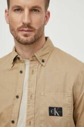 Calvin Klein cămașă din bumbac bărbați, culoarea bej, cu guler button-down, regular J30J325772 PPYH-KDM0HK_08X