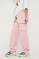 Moschino Jeans pantaloni femei, culoarea roz, drept, high waist PPYH-SJD0C9_30J