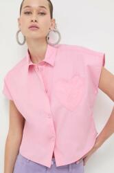 Moschino Jeans camasa din bumbac femei, culoarea roz, cu guler clasic, relaxed PPYH-BDD069_30X
