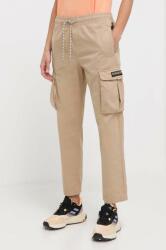 Napapijri pantaloni de bumbac culoarea bej, drept, high waist PPYH-SPD0OF_80X