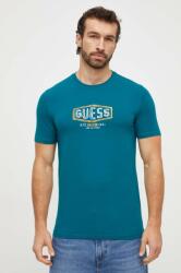 Guess tricou din bumbac barbati, culoarea turcoaz, cu imprimeu PPYH-TSM054_69X