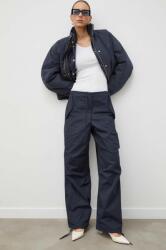 Samsoe Samsoe pantaloni de bumbac culoarea albastru marin, lat, high waist PPYH-SPD02H_59X