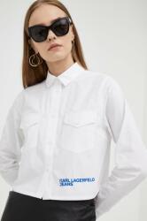 Karl Lagerfeld Jeans camasa din bumbac femei, culoarea alb, cu guler clasic, regular 9BYX-BDD08G_00X