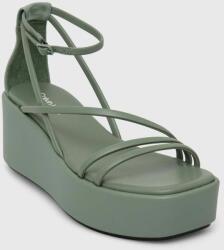 Calvin Klein sandale de piele WEDGE SANDAL 30 LTH femei, culoarea verde, cu platforma, HW0HW01949 PPYH-OBD2IC_07X