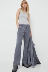 Samsoe Samsoe pantaloni femei, culoarea gri, lat, high waist PPYH-SPD02I_90X