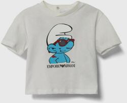 Giorgio Armani tricou din bumbac pentru bebelusi x The Smurfs culoarea bej, cu imprimeu PPYH-TSB096_01X
