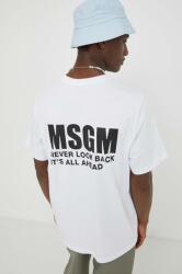 MSGM tricou din bumbac bărbați, culoarea alb, cu imprimeu 3640MM130.247002 PPYH-TSM0NA_00X