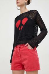 Moschino Jeans pantaloni scurti jeans femei, culoarea rosu, neted, high waist PPYH-SZD086_33X