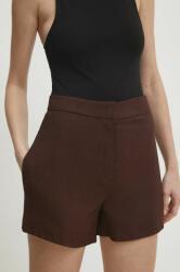 Answear Lab pantaloni scurti femei, culoarea maro, neted, high waist BBYH-SZD00R_88X