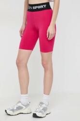 Plein Sport pantaloni scurti femei, culoarea roz, cu imprimeu, high waist PPYH-SZD01J_43A