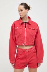Moschino Jeans geaca jeans femei, culoarea rosu, de tranzitie, oversize PPYH-KUD0C5_33J