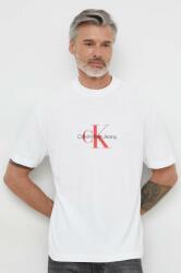 Calvin Klein Jeans tricou din bumbac bărbați, culoarea alb, cu imprimeu J30J325427 PPYH-TSM1NS_00X