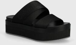 Calvin Klein Jeans papuci FLATFORM SANDAL WEBBING IN MR femei, culoarea negru, cu platforma, YW0YW01361 PPYH-OBD1KI_99X (YW0YW01361)