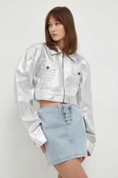 Rotate geaca jeans femei, culoarea argintiu, de tranzitie, oversize PPYH-KUD08I_SLJ
