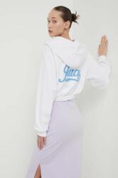 Juicy Couture bluza femei, culoarea alb, cu glugă, cu imprimeu PPYH-BLD0WC_00X