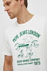 Pepe Jeans tricou din bumbac barbati, culoarea alb, cu imprimeu PPYH-TSM0LA_00X