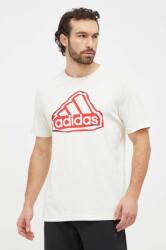 Adidas tricou din bumbac bărbați, culoarea bej, cu imprimeu IS2882 PPYH-TSM0EI_01X