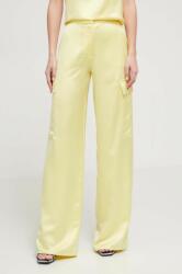 Hugo pantaloni femei, culoarea galben, lat, high waist 50511830 PPYH-SPD0J7_11X