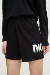 DKNY pantaloni scurti femei, culoarea negru, cu imprimeu, high waist PPYH-SZD00A_99X