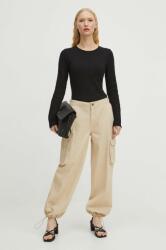 Medicine pantaloni de bumbac femei, culoarea bej, medium waist ZPYH-SPD021_80X