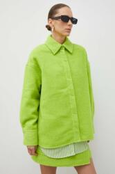 Samsøe Samsøe camasa din bumbac femei, culoarea verde, cu guler clasic, relaxed PPYH-KDD018_77X