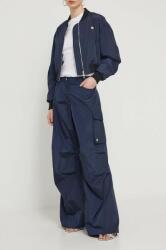 Hugo pantaloni femei, culoarea bleumarin, lat, high waist 50510894 PPYH-SPD0J6_59X