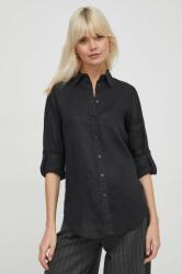 Ralph Lauren Lauren Ralph cămașă de in culoarea negru, cu guler clasic, regular 200782777 PPYH-KDD01W_99X