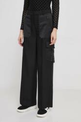 DKNY pantaloni femei, culoarea negru, lat, high waist PPYH-SPD021_99X