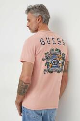 Guess tricou din bumbac barbati, culoarea roz, cu imprimeu PPYH-TSM05E_39X