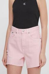 Pepe Jeans pantaloni scurti jeans femei, culoarea roz, neted, high waist PPYH-SZD07U_30X (PL801122)