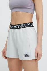 EA7 Emporio Armani pantaloni scurti femei, culoarea gri, cu imprimeu, high waist PPYH-SZD0CP_90X
