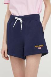 Ralph Lauren pantaloni scurți femei, culoarea bleumarin, melanj, high waist 211939509 PPYH-SZD00F_59X